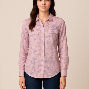 Velvet Heart Pink Purple Tie Dye Button Down Blouse | Small
